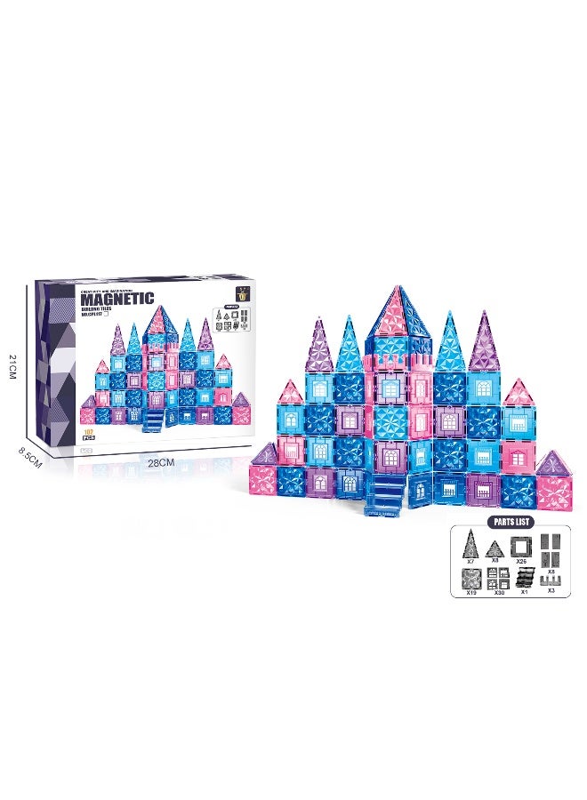Magni Mates Magnetic Building Tiles Set 102 Pieces 7.5cm Size – DIY Construction Blocks with Castle Style Designs, Window Tiles and Colorful Shapes for Creative STEM Learning Play - Image 3